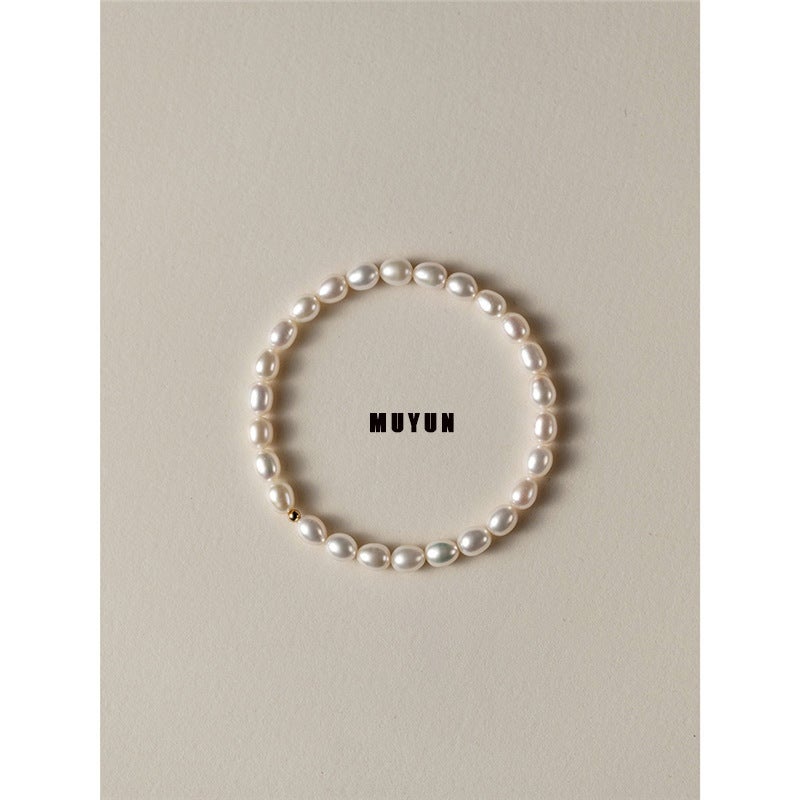 Wash Your Hands Without Taking It Off. Quality Natural Pearl Elastic Simple And Versatile American 18K Gold-Plated Bracelet Retro Style - Image 4